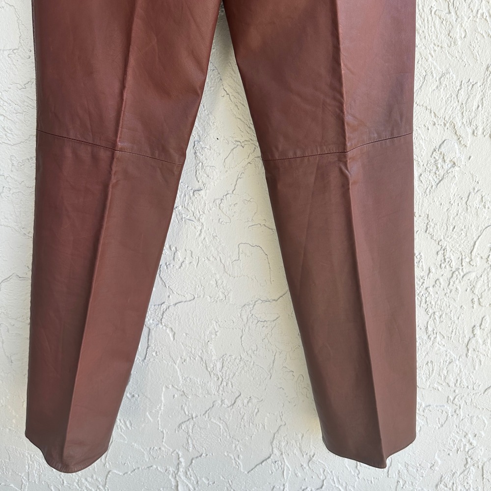 Yves Saint Laurent Vintage Leather Pant‎ Burgundy Mahogany Straight YSL Women 28 - Picture 9 of 12